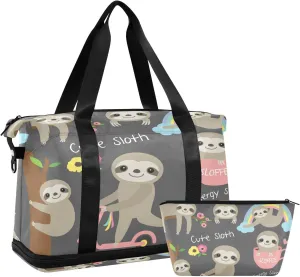 Cute Sloth Travel Duffel Bag, Waterproof Sports Tote Gym Bag with Shoes Compartment, Weekender Overnight Bag for Women Men