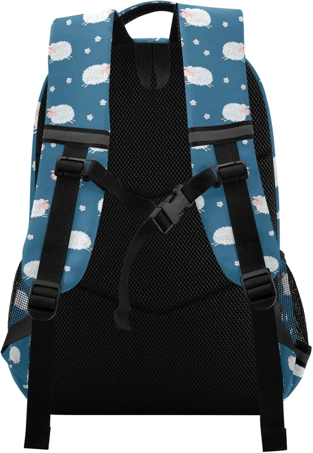 Cute White Sheep School Backpacks with Chest Strap for Teens Boys Girls,Lightweight Student Bookbags 17 Inch, Lamb Pattern Casual Daypack Schoolbags