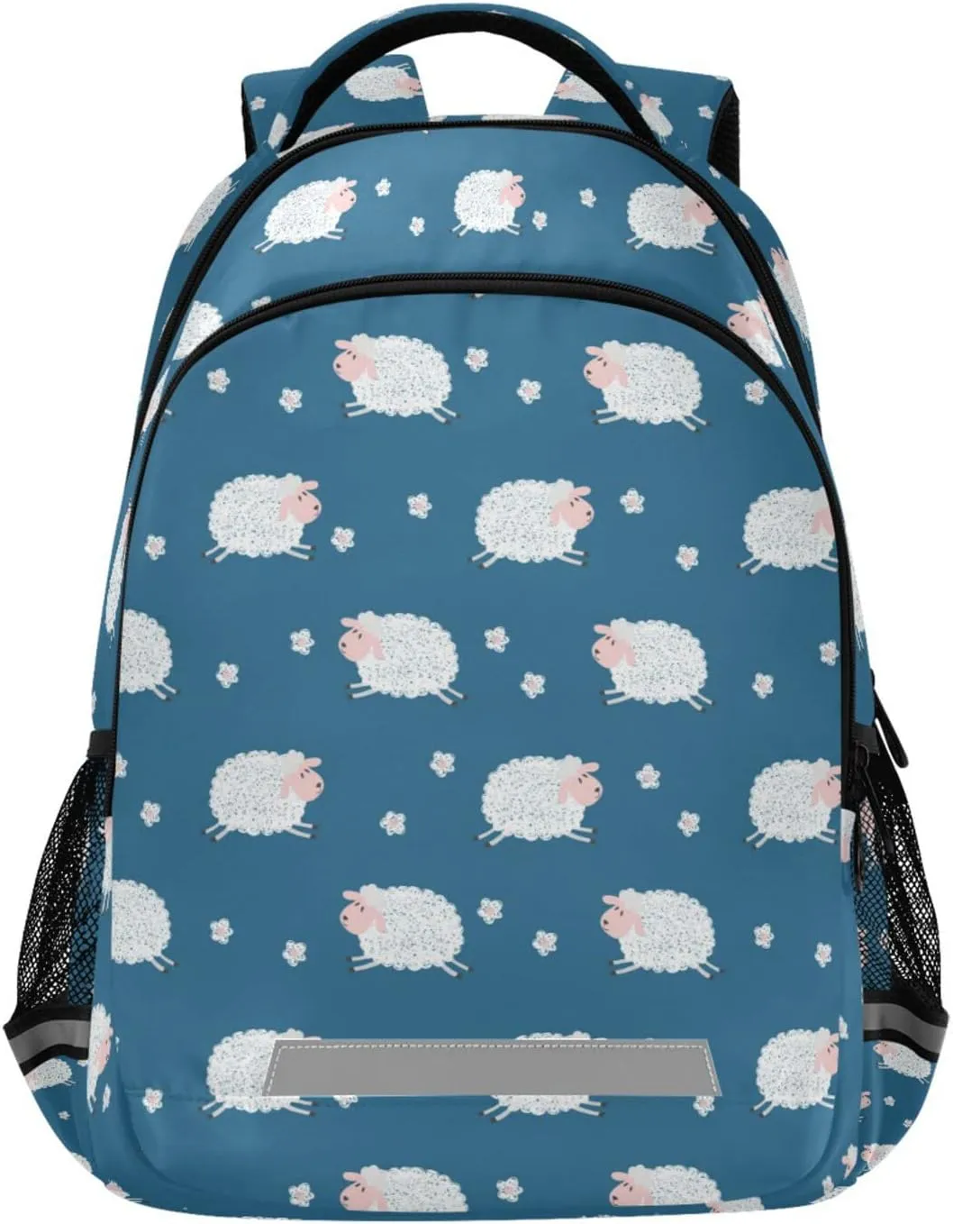 Cute White Sheep School Backpacks with Chest Strap for Teens Boys Girls,Lightweight Student Bookbags 17 Inch, Lamb Pattern Casual Daypack Schoolbags