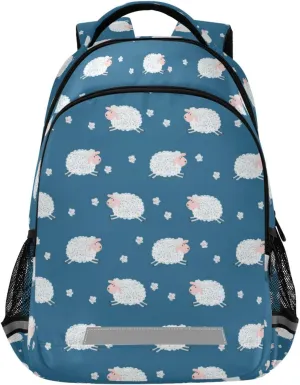 Cute White Sheep School Backpacks with Chest Strap for Teens Boys Girls,Lightweight Student Bookbags 17 Inch, Lamb Pattern Casual Daypack Schoolbags