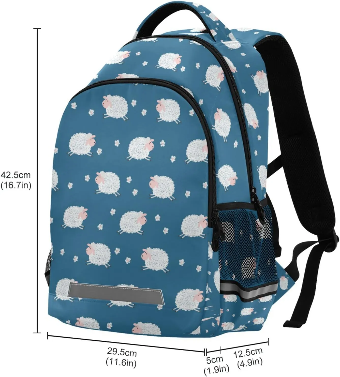 Cute White Sheep School Backpacks with Chest Strap for Teens Boys Girls,Lightweight Student Bookbags 17 Inch, Lamb Pattern Casual Daypack Schoolbags
