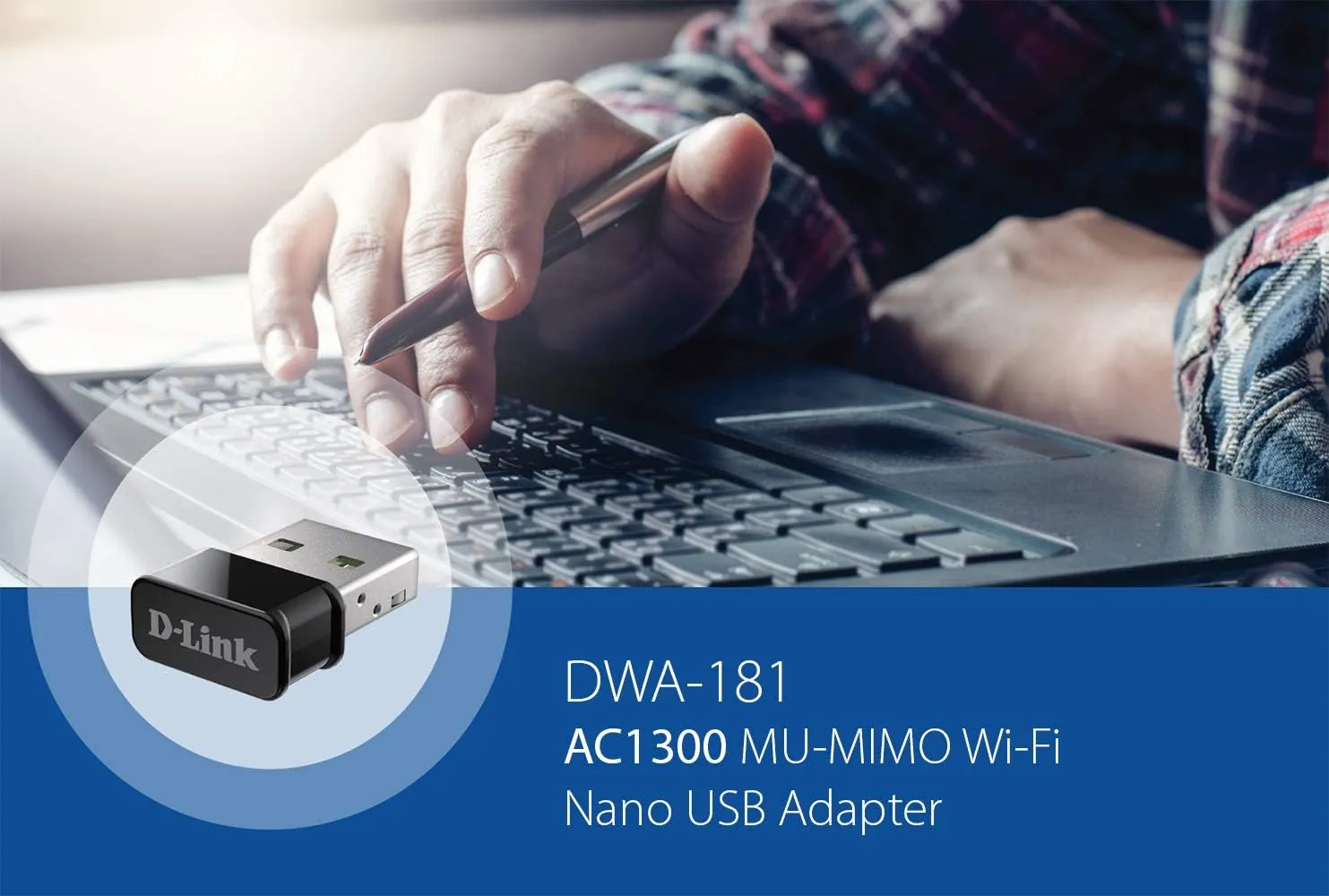 D-Link AC1300 MU-MIMO Wi-Fi Nano USB Adapter, Ultra-Mini (20.2mm x 14.9mm) Dual Band 2.4G/5G Wireless Adapter for PC or Laptop, Plug and Play, Easy Install, Upgrade your WiFi (DWA-181)