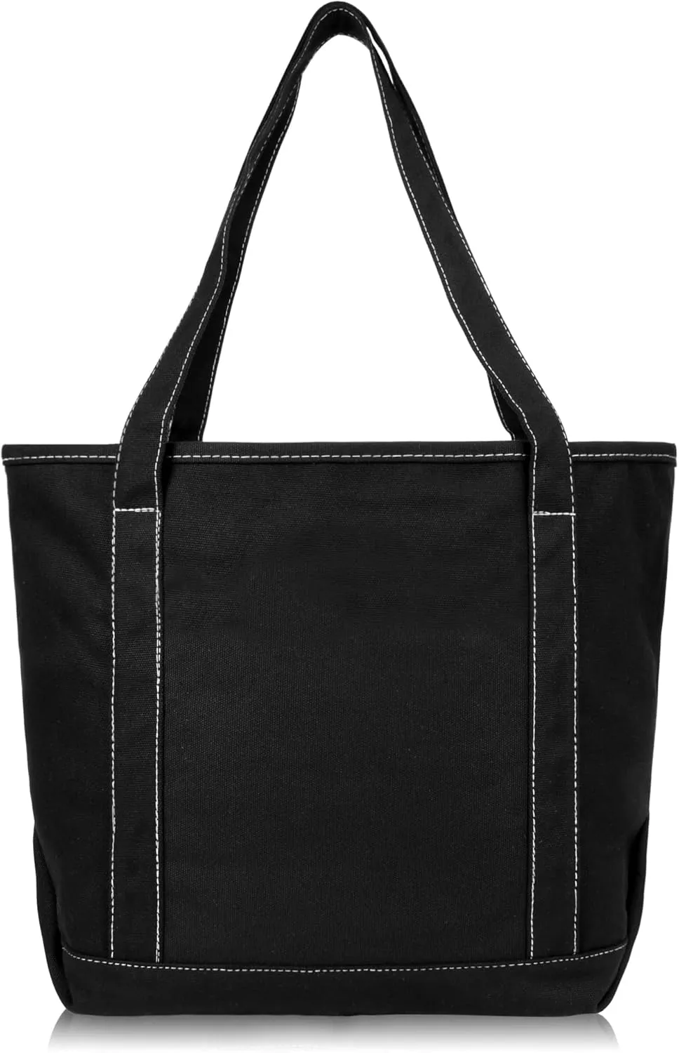 DALIX 20" Solid Color Cotton Canvas Shopping Tote Bag in Black-White