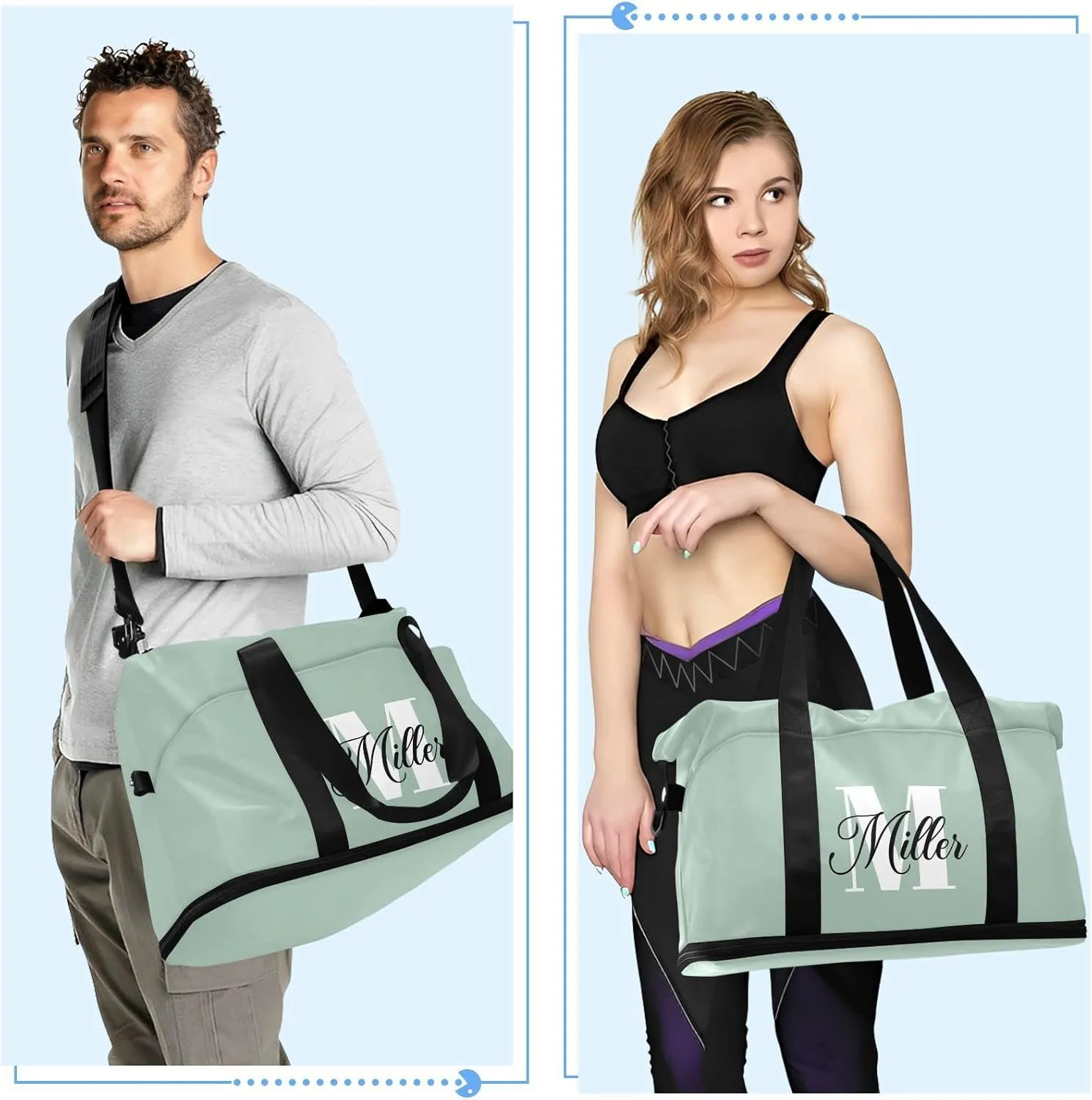 Dark GreenCustom Travel Duffel Bag for Women Men Gym Bag with Shoe Compartment Wet Pocket Personalized Carry On Weekender Overnight Bags for Travel Gym Yoga School