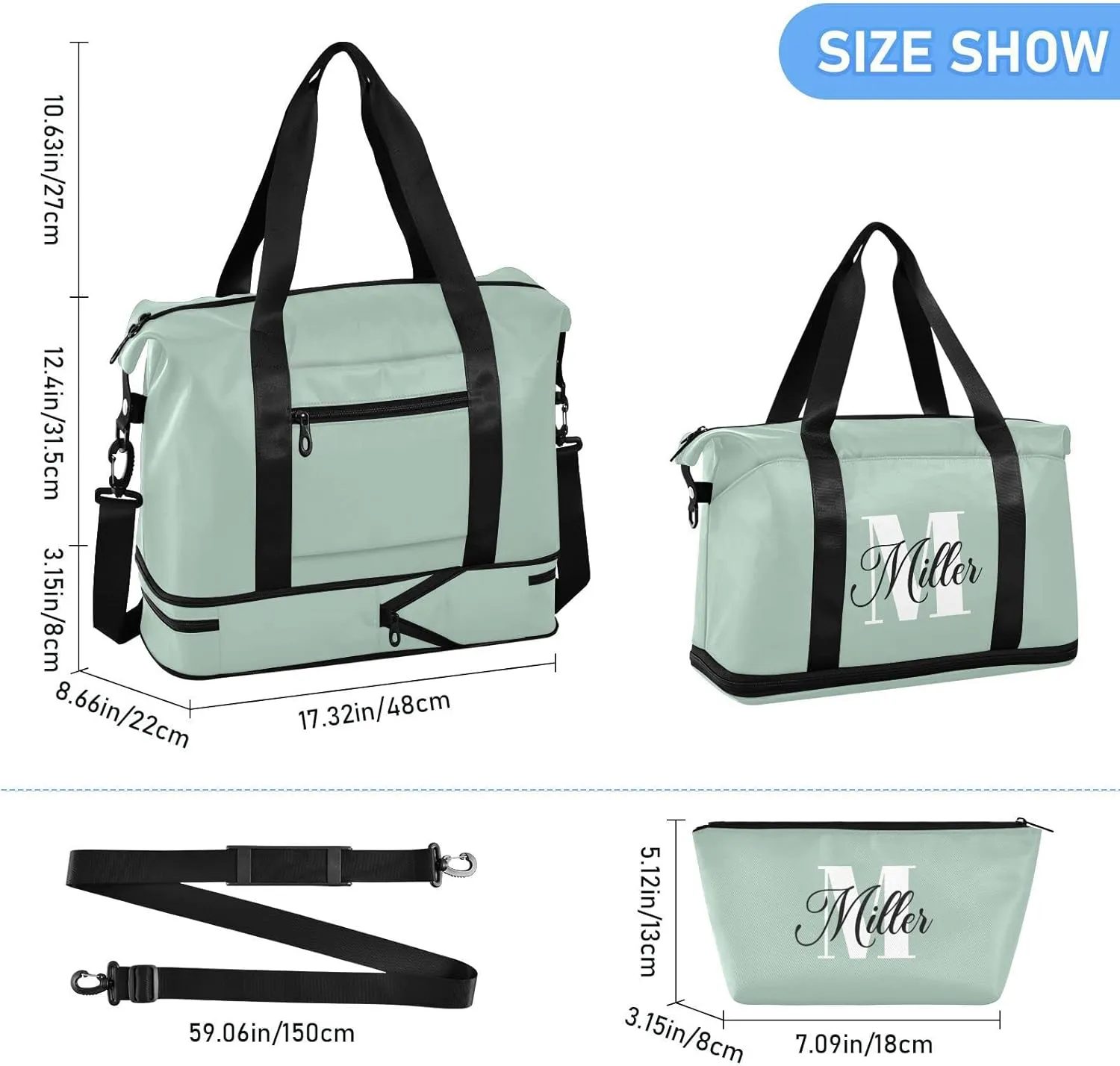 Dark GreenCustom Travel Duffel Bag for Women Men Gym Bag with Shoe Compartment Wet Pocket Personalized Carry On Weekender Overnight Bags for Travel Gym Yoga School