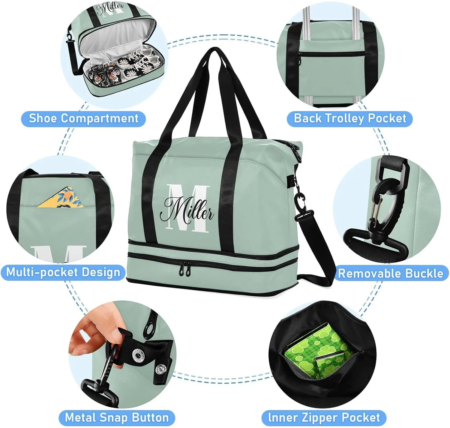 Dark GreenCustom Travel Duffel Bag for Women Men Gym Bag with Shoe Compartment Wet Pocket Personalized Carry On Weekender Overnight Bags for Travel Gym Yoga School