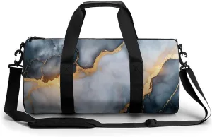 Dark Marble Texture with Gold Veins Travel Gym Bag for Women Men Cylindrical Duffle Bag Sport Workout Bag with Shoulder Strap