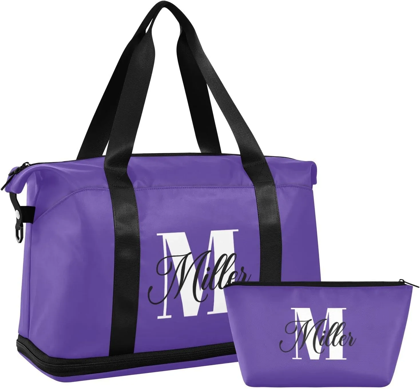 Dark Purple Custom Travel Duffel Bag for Women Men Gym Bag with Shoe Compartment Wet Pocket Personalized Carry On Weekender Overnight Bags for Airline Travel Under Seat