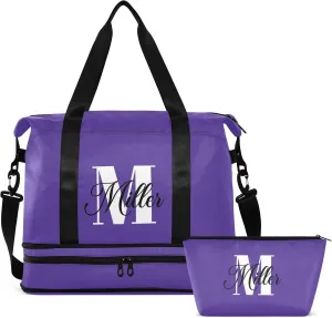Dark Purple Custom Travel Duffel Bag for Women Men Gym Bag with Shoe Compartment Wet Pocket Personalized Carry On Weekender Overnight Bags for Airline Travel Under Seat
