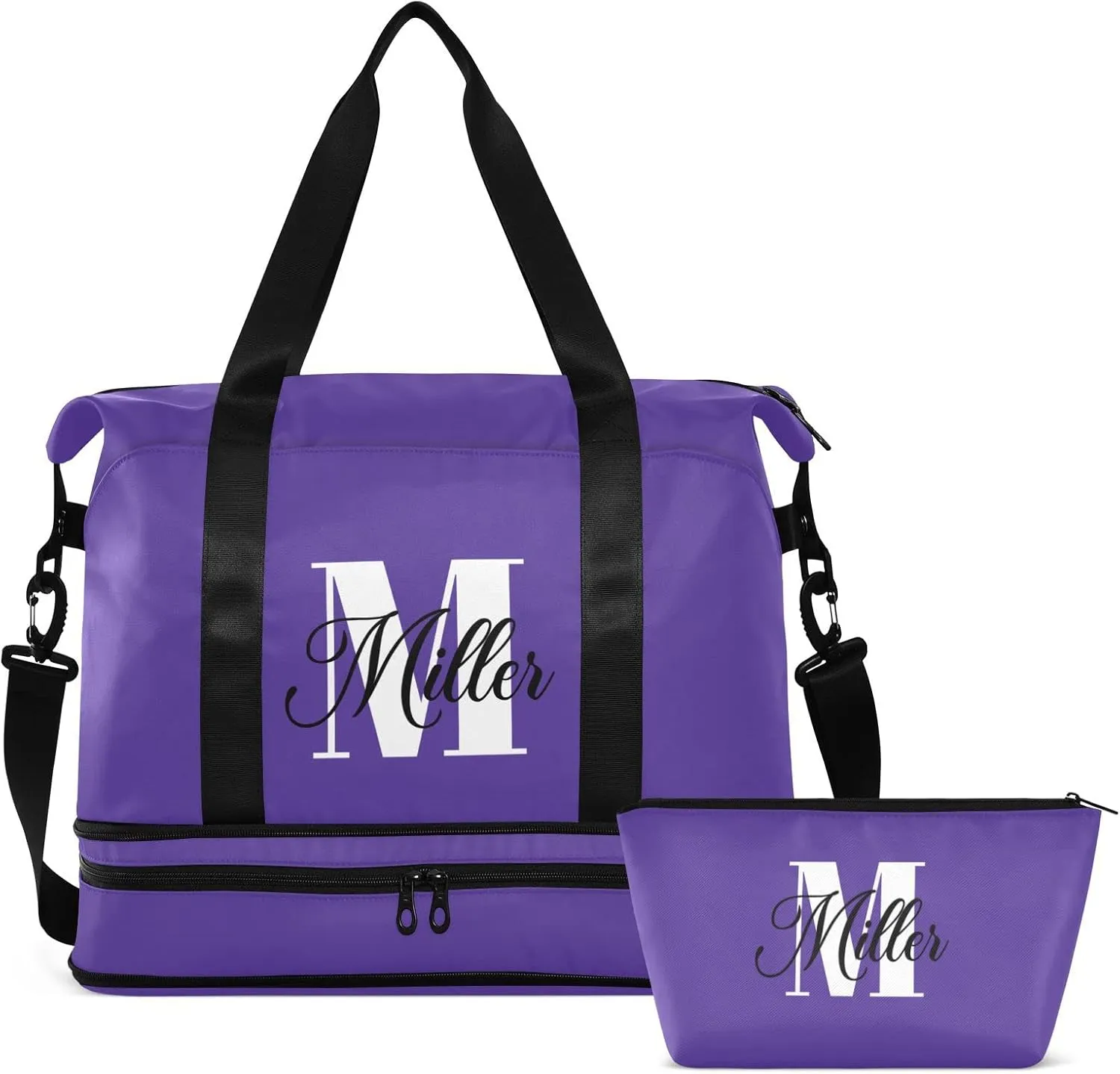 Dark Purple Custom Travel Duffel Bag for Women Men Gym Bag with Shoe Compartment Wet Pocket Personalized Carry On Weekender Overnight Bags for Airline Travel Under Seat