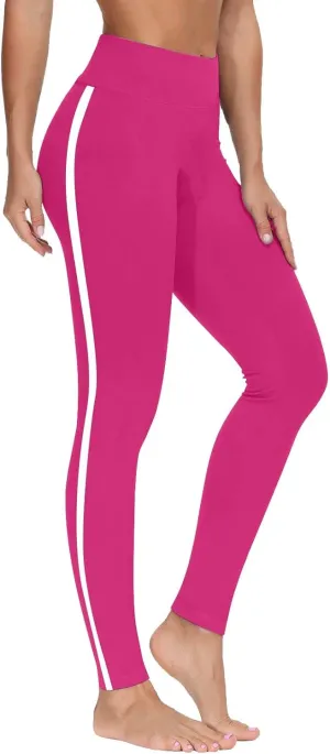 DASAYO High Waisted Leggings for Women Trenfy Side Stripe Print Tummy Control Comfy Exercise Yoga Pants Girls Activewear
