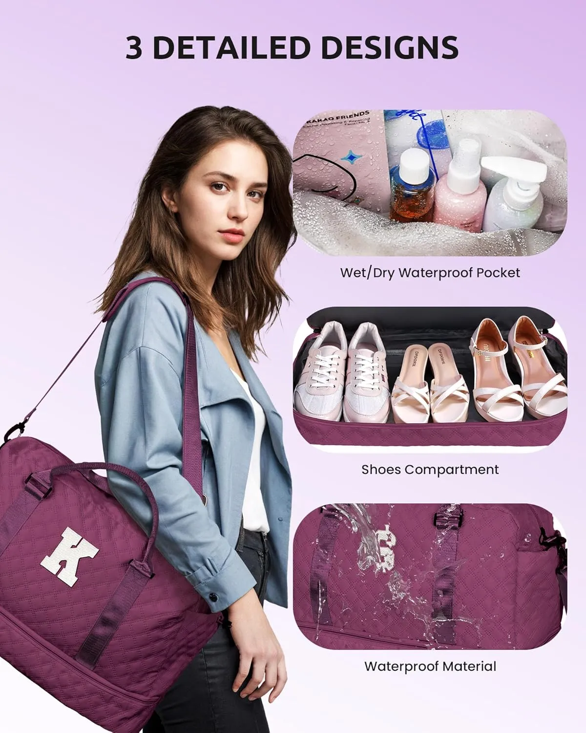 Daughter Gift from Mom, Teenage Girl Gifts-Initial Travel Bag with Shoe Compartment, Personalized Weekender Bag, Monogram Overnight Bag for Women, Letter Travel Bag with Makeup Bag (Letter Z)
