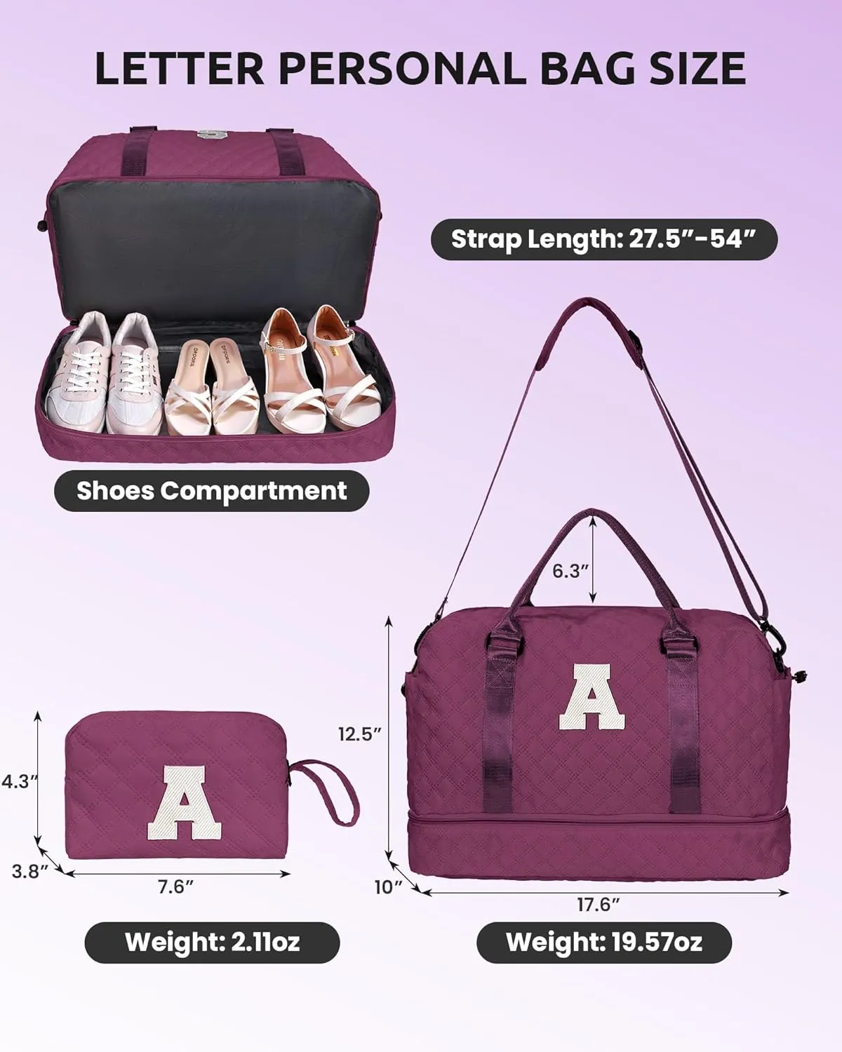 Daughter Gift from Mom, Teenage Girl Gifts-Initial Travel Bag with Shoe Compartment, Personalized Weekender Bag, Monogram Overnight Bag for Women, Letter Travel Bag with Makeup Bag (Letter Z)