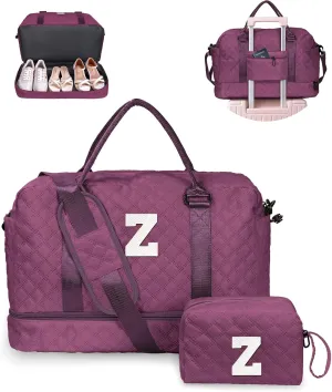 Daughter Gift from Mom, Teenage Girl Gifts-Initial Travel Bag with Shoe Compartment, Personalized Weekender Bag, Monogram Overnight Bag for Women, Letter Travel Bag with Makeup Bag (Letter Z)