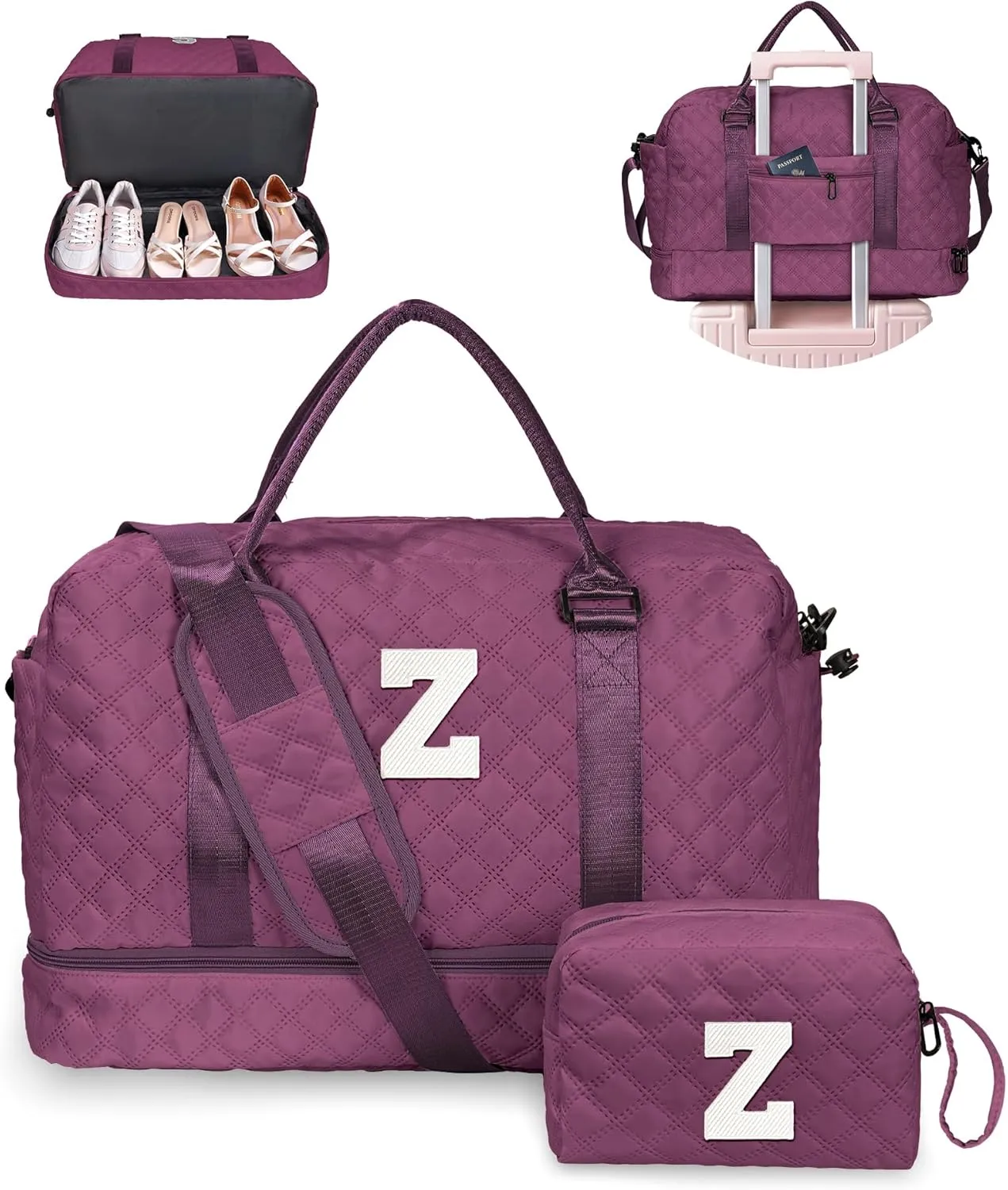 Daughter Gift from Mom, Teenage Girl Gifts-Initial Travel Bag with Shoe Compartment, Personalized Weekender Bag, Monogram Overnight Bag for Women, Letter Travel Bag with Makeup Bag (Letter Z)