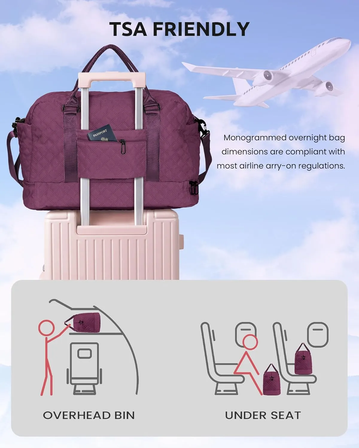 Daughter Gift from Mom, Teenage Girl Gifts-Initial Travel Bag with Shoe Compartment, Personalized Weekender Bag, Monogram Overnight Bag for Women, Letter Travel Bag with Makeup Bag (Letter Z)
