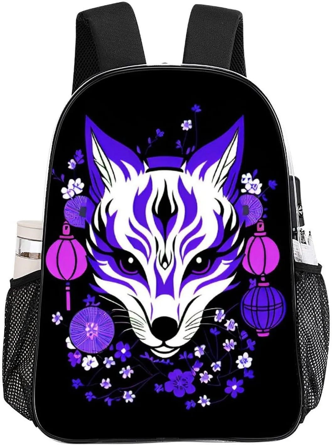Daypack Bookbag Multipurpose Anti-Theft Big Capacity Carry On Bag - Japanese Kitsune Fox Magical Flowers Art Travel Hiking & Camping Rucksack Transparent Bag