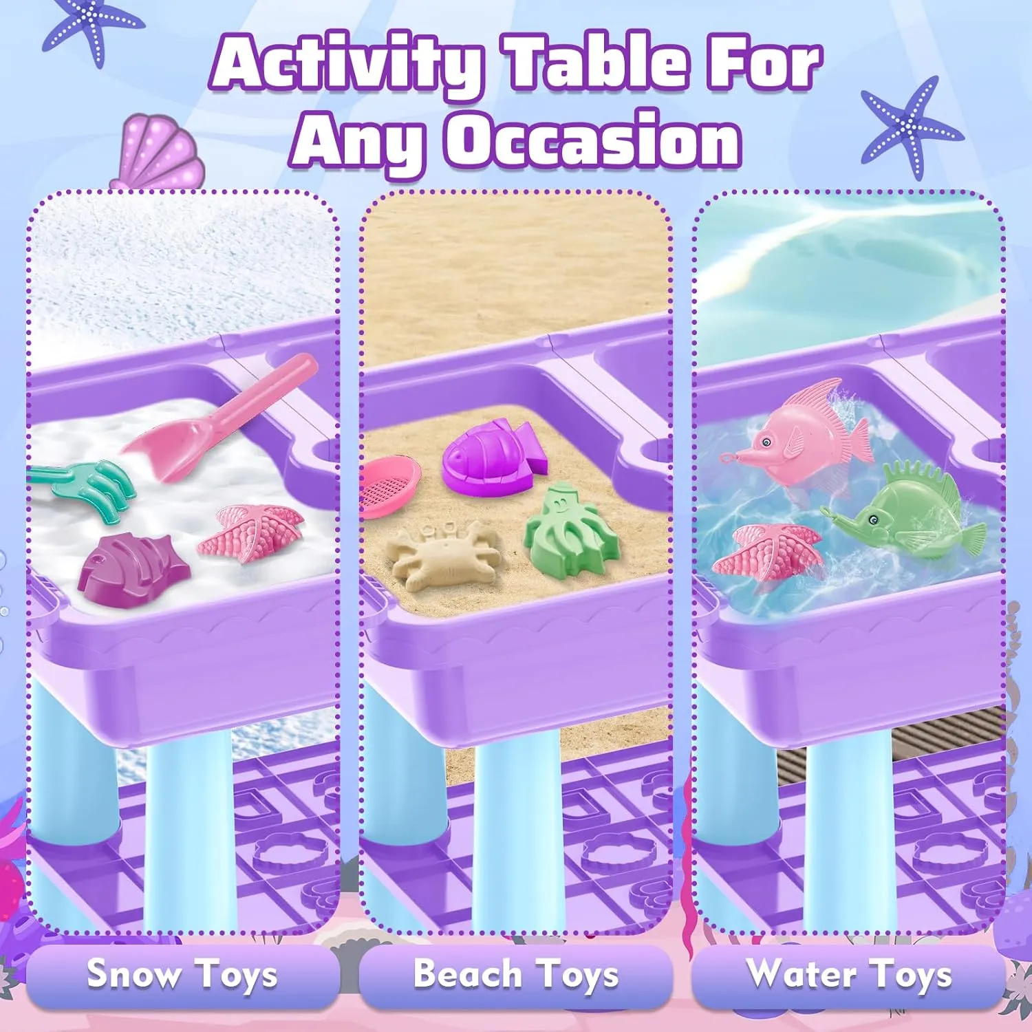 deAO Water Table for Toddlers Outdoor Play Table Summer Toys,with 23PCS Beach Toy,2 Fishing Pool Toys,Activity Sandbox Sensory Toy for Kids