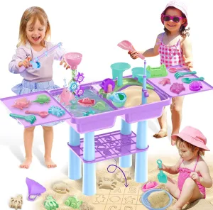 deAO Water Table for Toddlers Outdoor Play Table Summer Toys,with 23PCS Beach Toy,2 Fishing Pool Toys,Activity Sandbox Sensory Toy for Kids