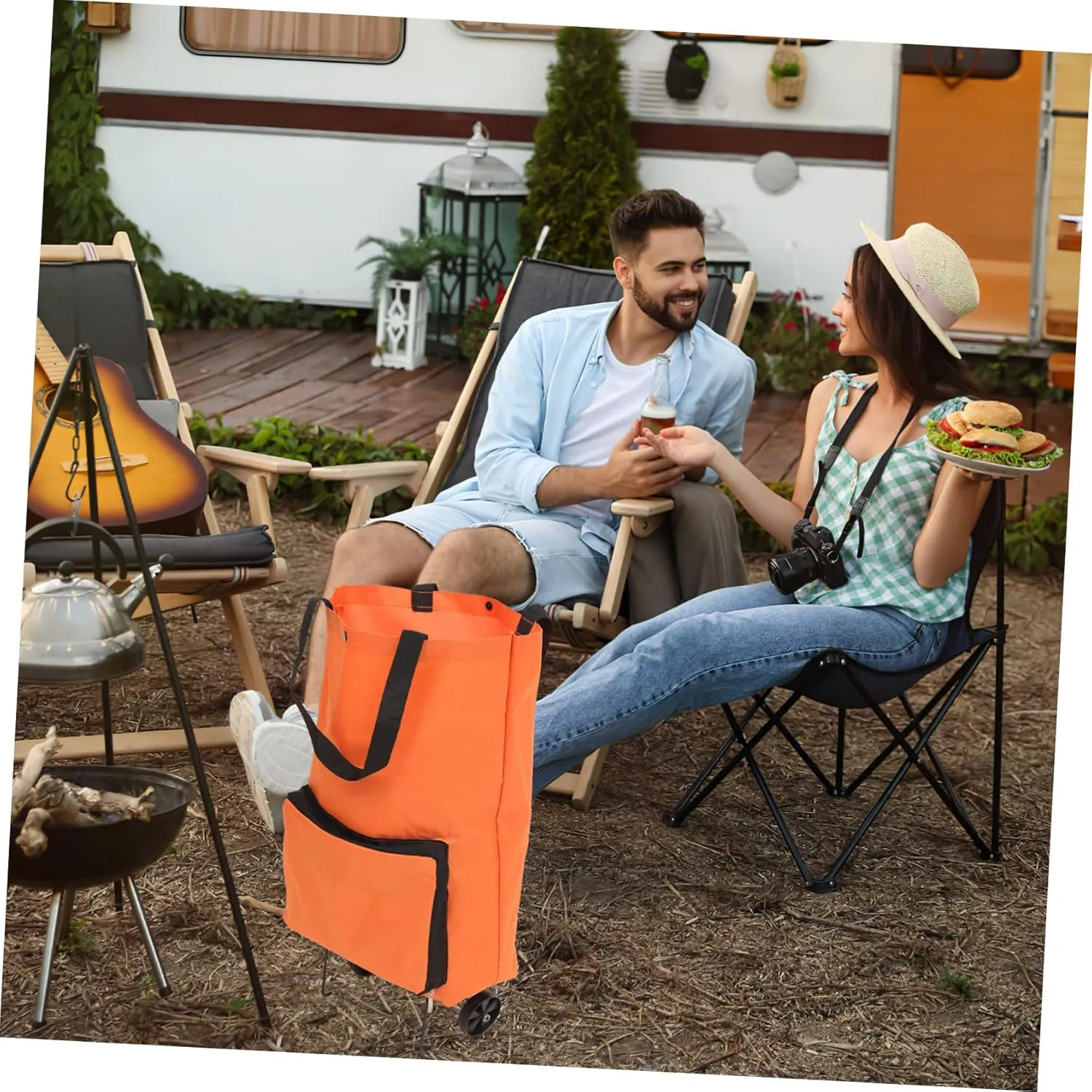 DECHOUS 2pcs Trolley Tug Bag Portable Wagon Collapsible Cart Collapsible Shopping Cart Reusable Grocery Bag