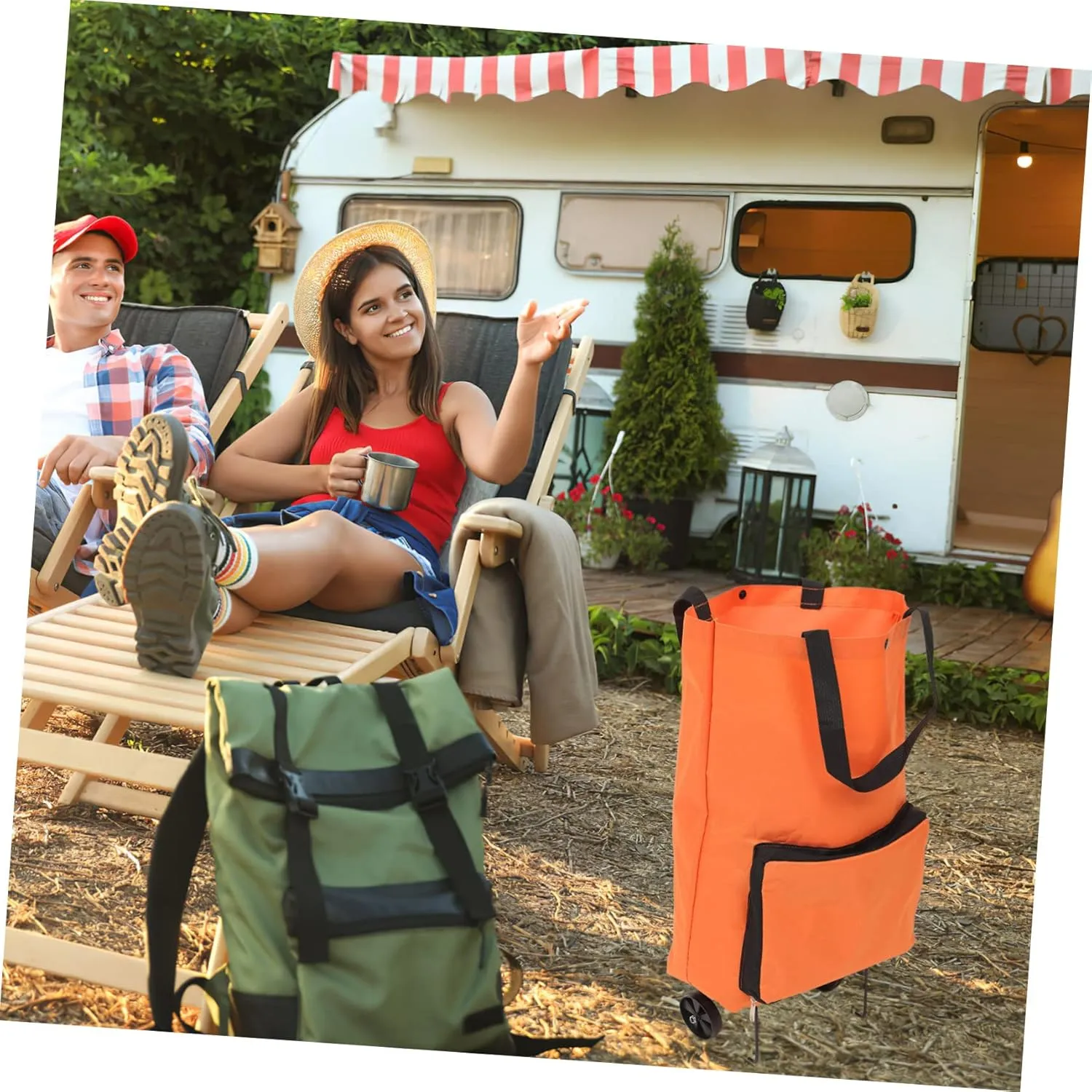 DECHOUS 2pcs Trolley Tug Bag Portable Wagon Collapsible Cart Collapsible Shopping Cart Reusable Grocery Bag