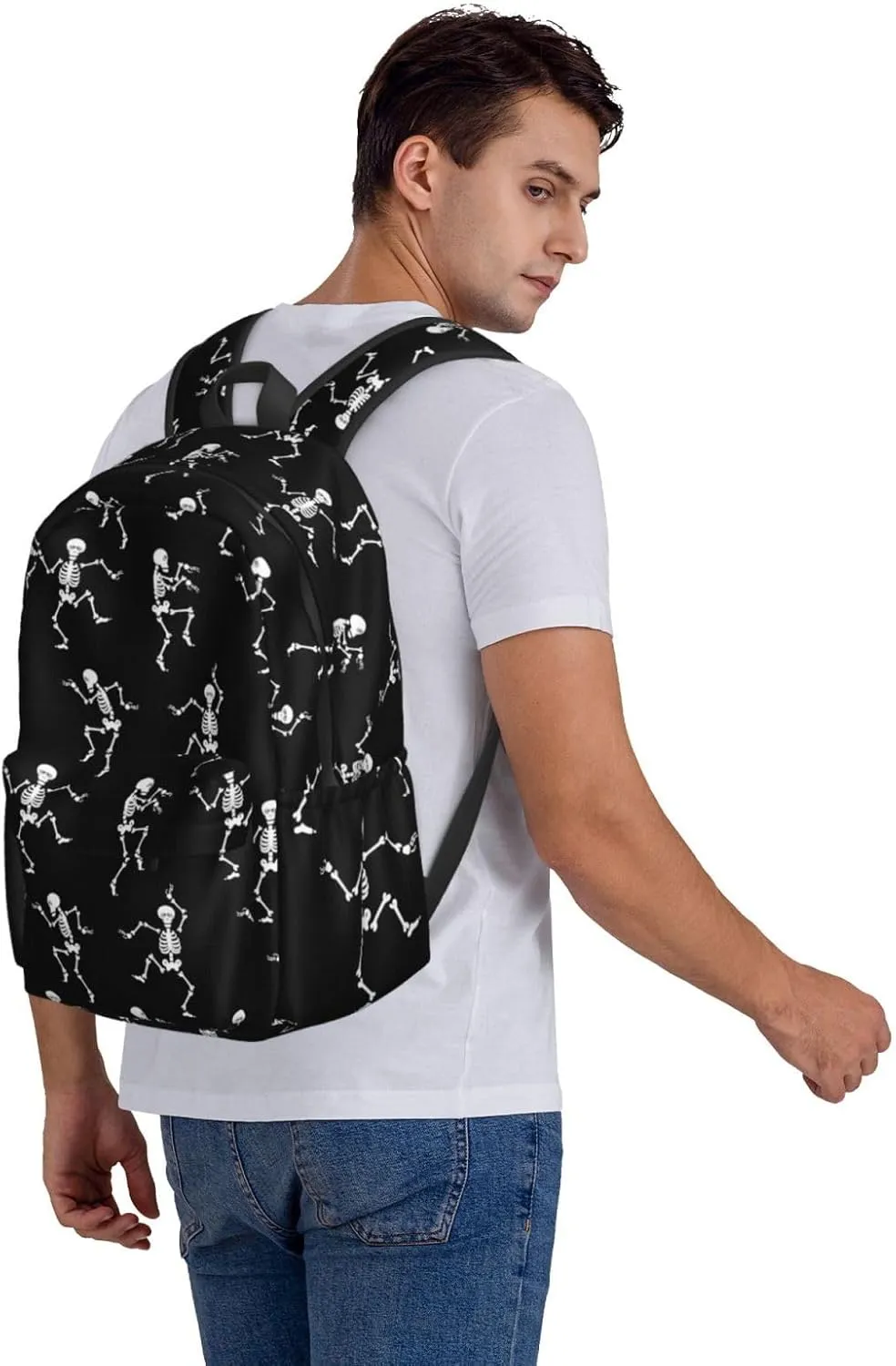 DEKIFNHG Halloween Dancing Skeleton School Backpack Casual Sports Goth Skull Bookbag Travel Laptop for Students Boys Girls