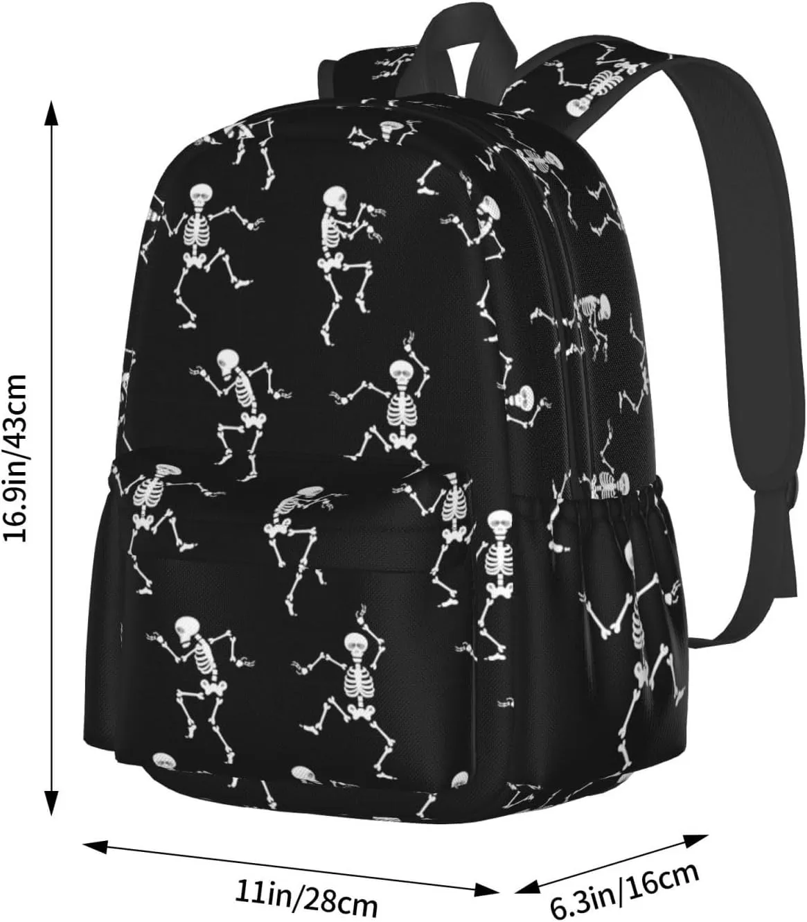 DEKIFNHG Halloween Dancing Skeleton School Backpack Casual Sports Goth Skull Bookbag Travel Laptop for Students Boys Girls
