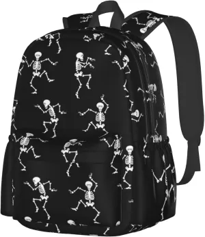 DEKIFNHG Halloween Dancing Skeleton School Backpack Casual Sports Goth Skull Bookbag Travel Laptop for Students Boys Girls