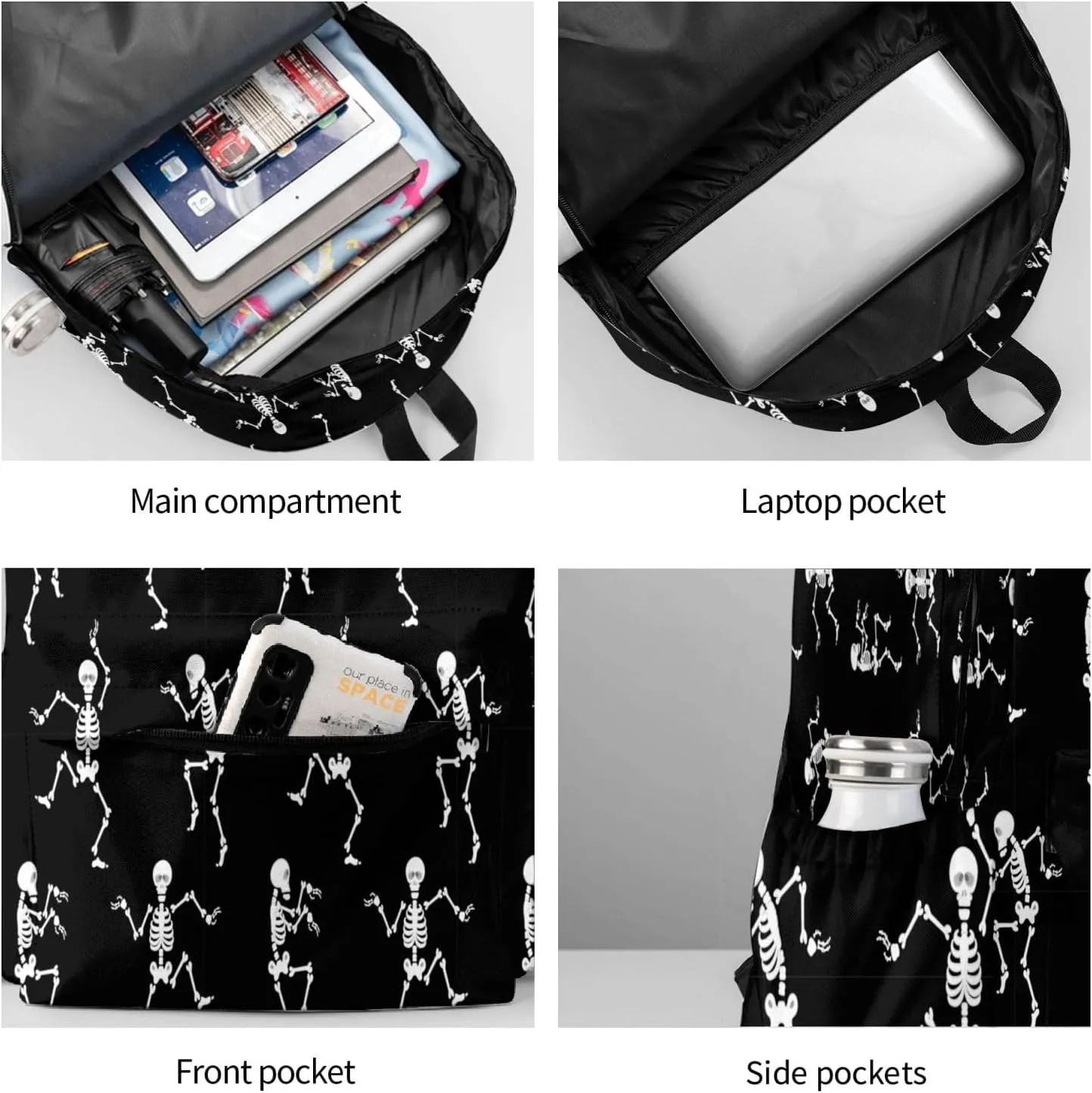 DEKIFNHG Halloween Dancing Skeleton School Backpack Casual Sports Goth Skull Bookbag Travel Laptop for Students Boys Girls