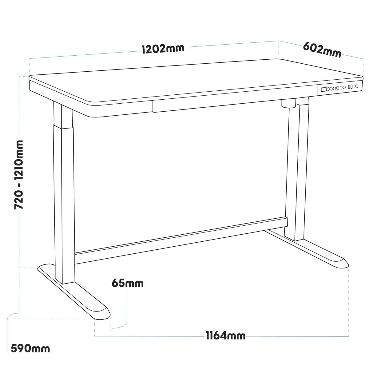 Dellonda Single Motor Ultra-Quiet Electric Desk with Control Panel USB Port