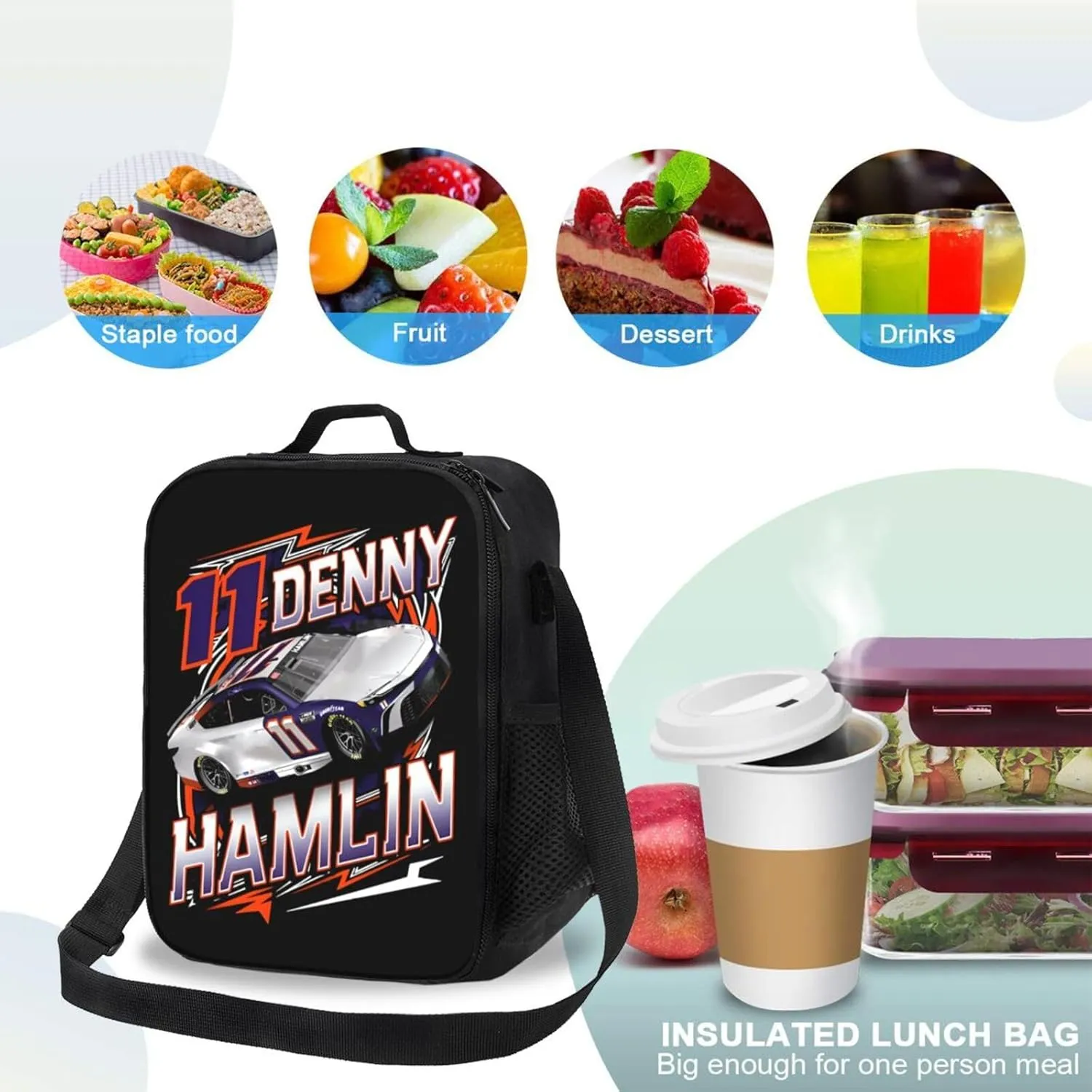 Denny Hamlin 11 Lunch Box Insulated for Women Men Reusable Large Capacity Lunchbox Work Travel Picnic