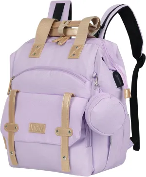 Diaper Bag Backpack Baby Bag,Waterproof Multi Function Baby Backpack, bag with USB Charging Port, Travel Diaper Bag with Changing Pad,Unisex Stylish Travel Back Pack for Moms(Purple)