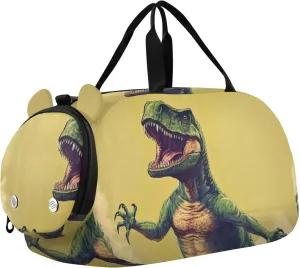 Dinosaur Duffle Bag for Girl, Sports Duffle Gym Bags with Shoe Compartment, Personalized Overnight Bag Travel Weekender for Kids