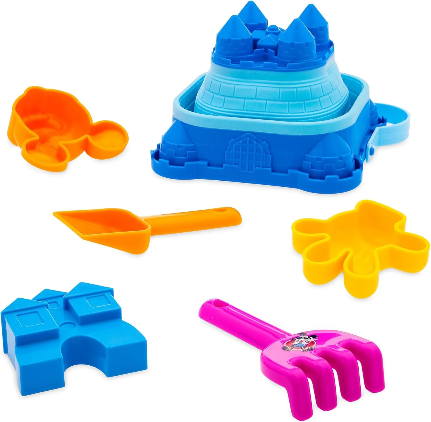 Disney Store Official Mickey and Minnie Mouse Summer Fun Sand Bucket Set, 6-Piece Kids Beach Toys with Collapsible Beach Bucket, Rake, Shovel & Sand Molds, Fun Summer Toys for Kids