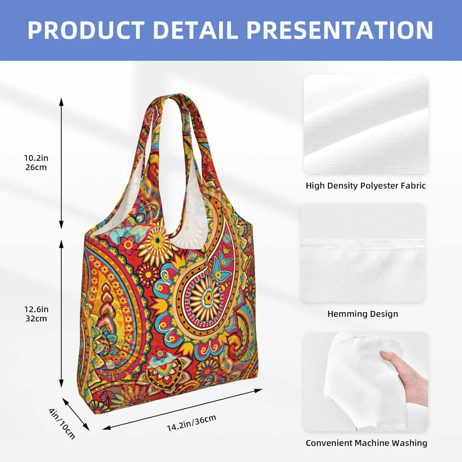 DKJlitter Fashion Canvas Tote Bag, Reusable Grocery Shopping Bag, Large capacity shopping bag Daily Utility Bag