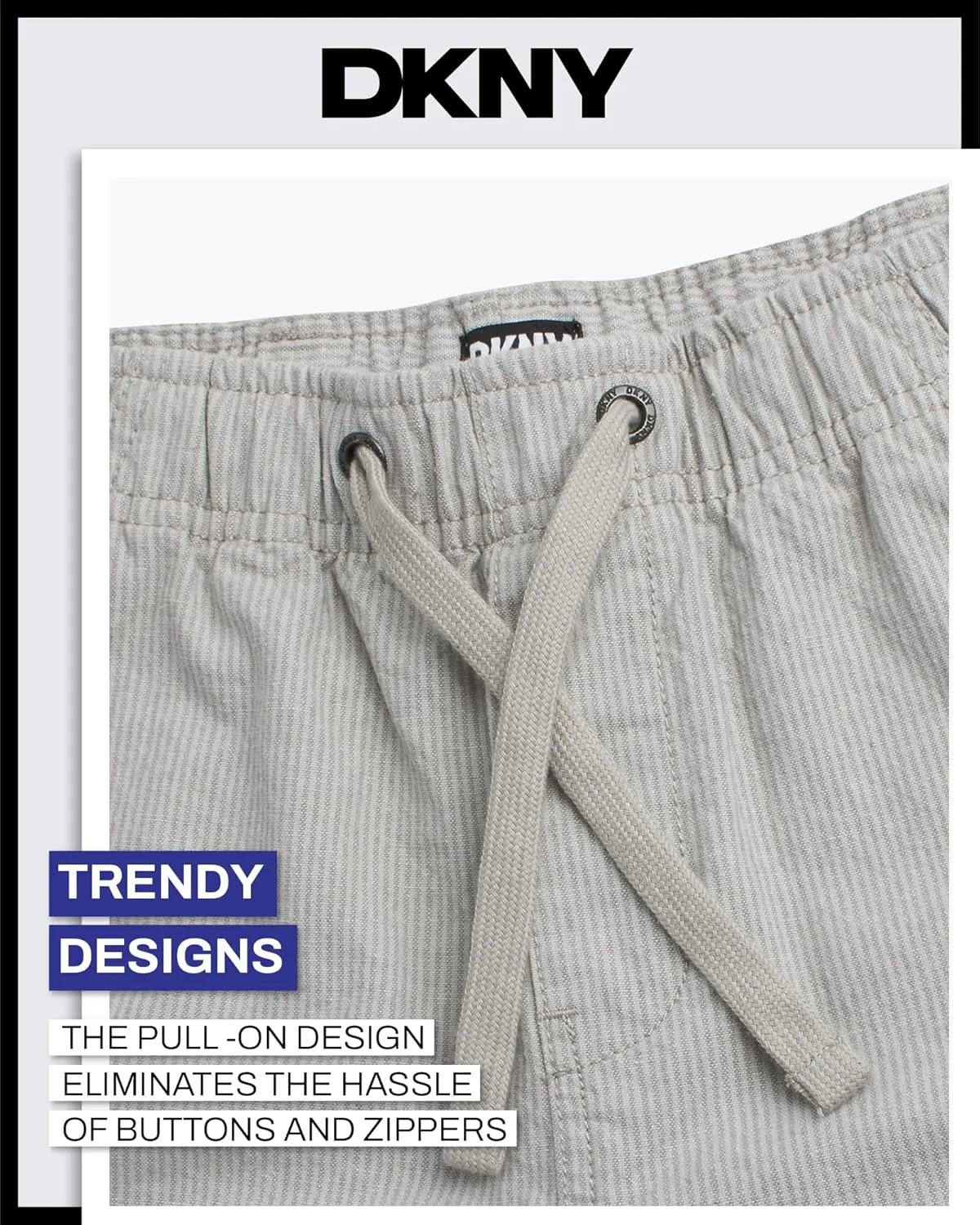 DKNY Boys Shorts - Pull On Woven Stripe Shorts for Boys with Side Pockets and Elastic Waistband (Sizes: 8-20)