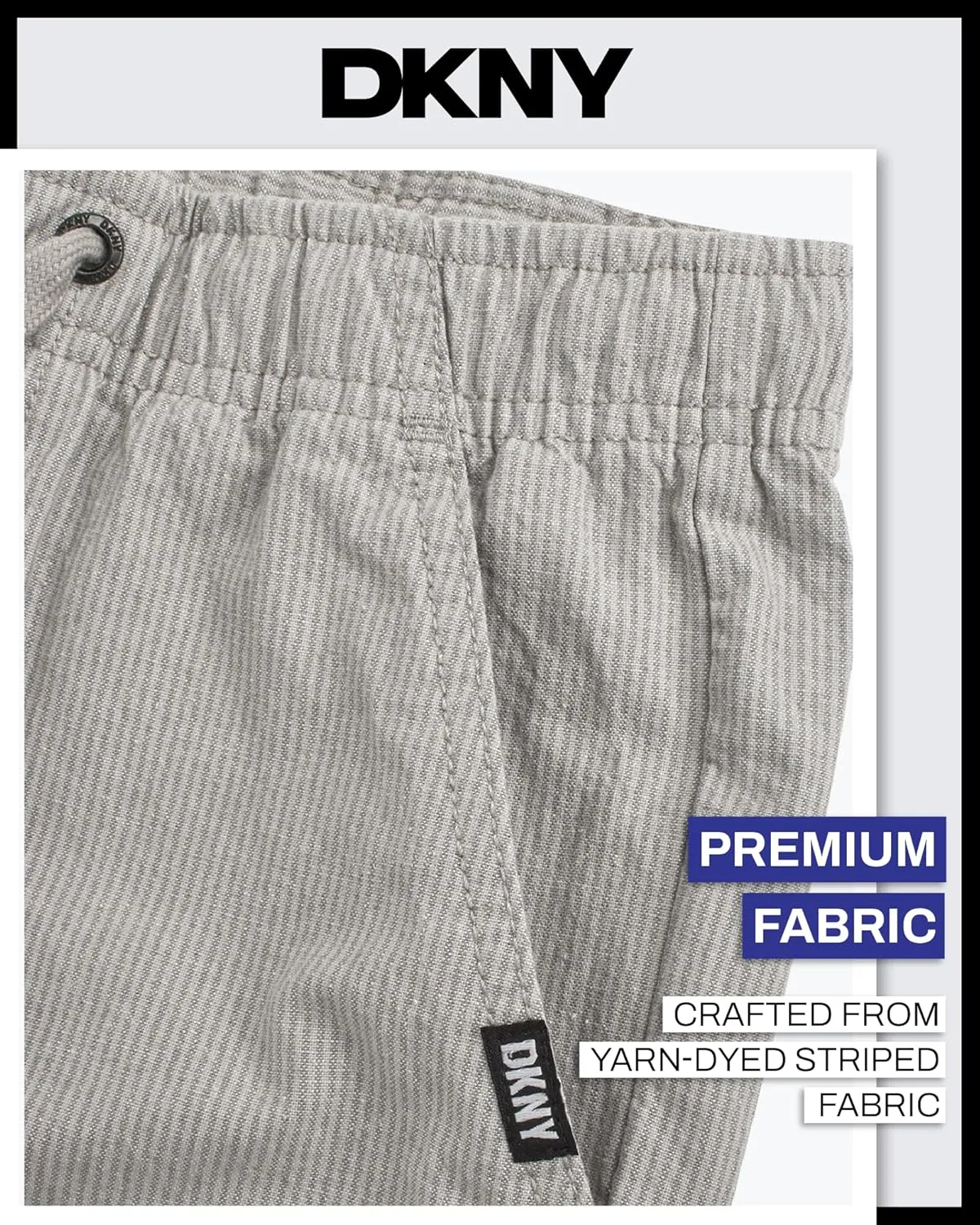 DKNY Boys Shorts - Pull On Woven Stripe Shorts for Boys with Side Pockets and Elastic Waistband (Sizes: 8-20)