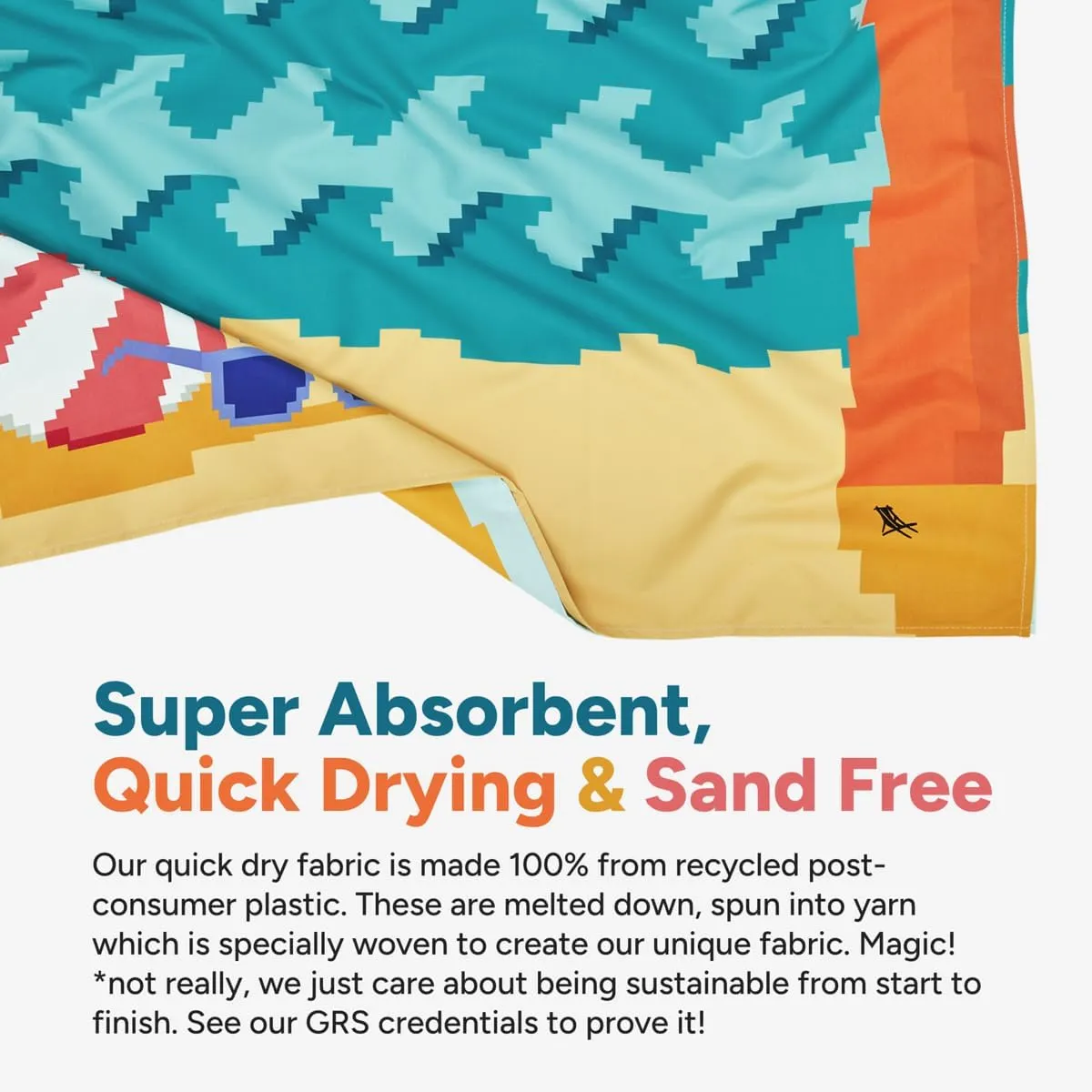 Dock & Bay Beach Towel - Quick Dry, Sand Free - Compact, Lightweight - 100% Recycled - Includes Bag - Build-A-Beach - Large (160x90cm, 63x35)