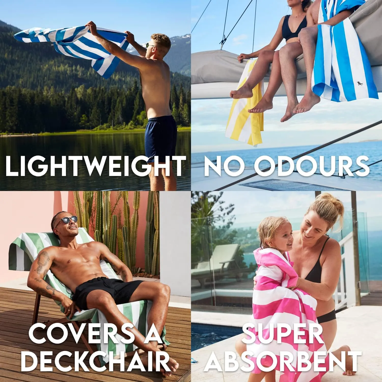 Dock & Bay Beach Towel - Quick Dry, Sand Free - Compact, Lightweight - 100% Recycled - Includes Bag - Cabana - Bondi Blue - Extra Large (200x90cm, 78x35)
