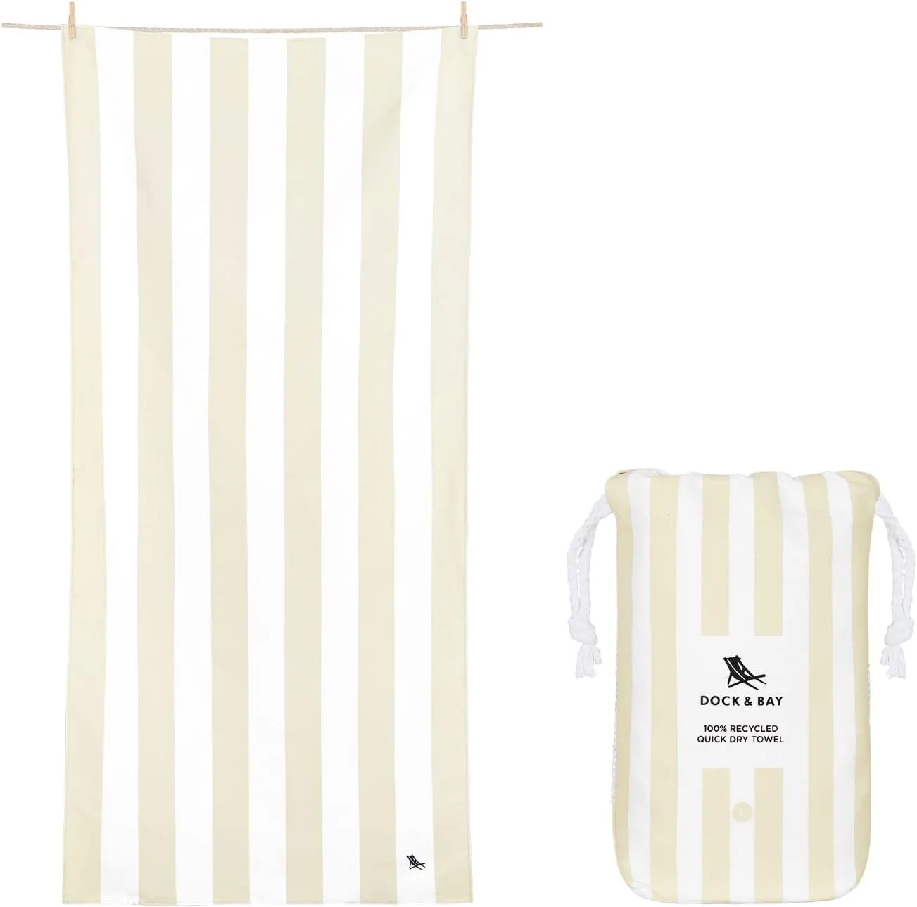 Dock & Bay Beach Towel - Quick Dry, Sand Free - Compact, Lightweight - 100% Recycled - Includes Bag - Cabana Light - Bora Bora Beige - Large (160x90cm, 63x35)