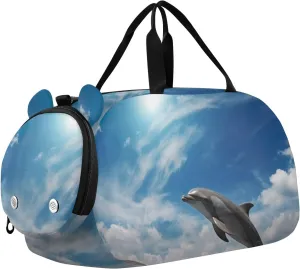 Dolphins Duffle Bag for Girl, Sports Duffle Gym Bags with Shoe Compartment, Personalized Overnight Bag Travel Weekender for Kids