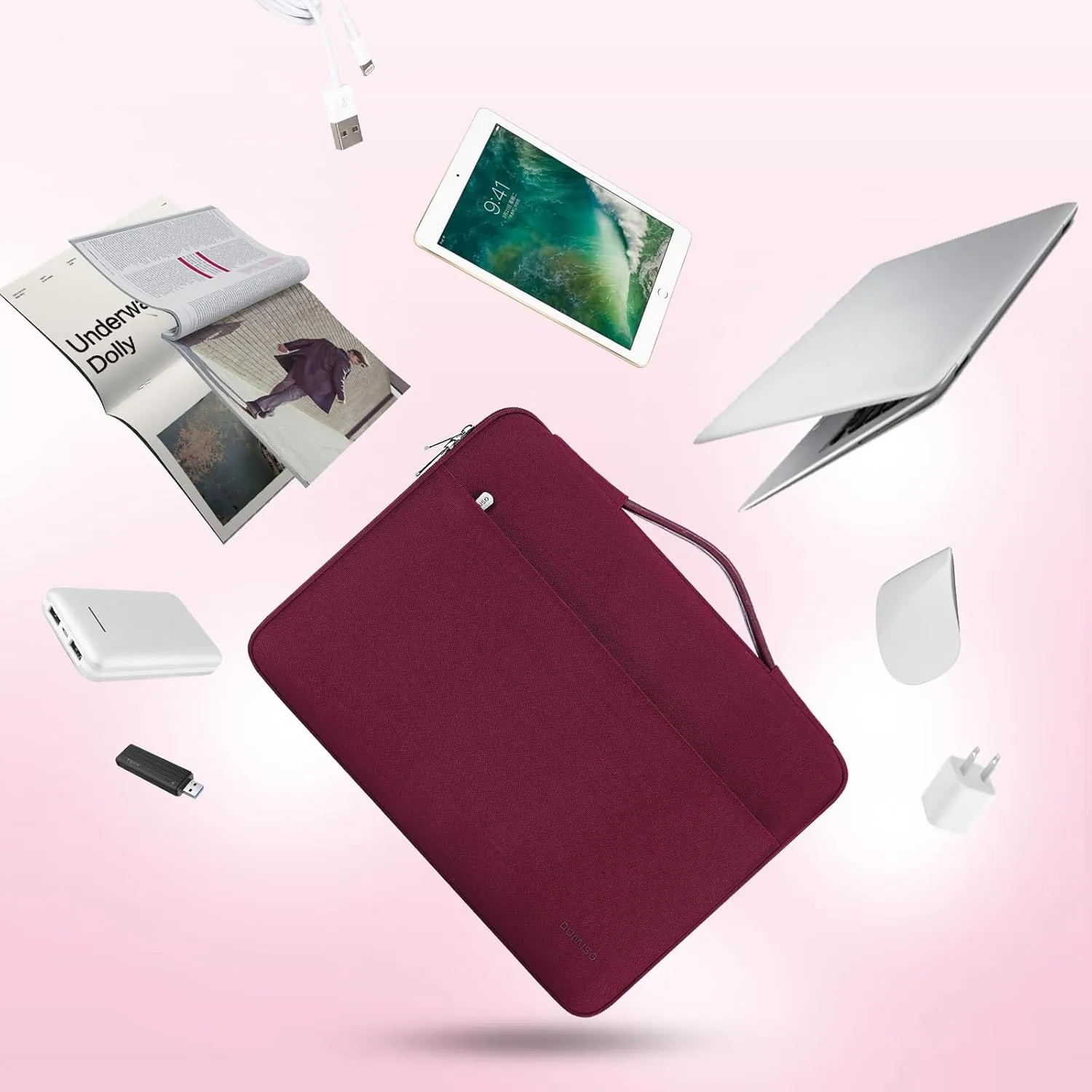 DOMISO 14 Inch Laptop Sleeve Canvas Notebook Portable Carrying Bag Case Handbag for 14" ThinkPad P14s T14s L14 Gen 2/HP ProBook 640 645 G4/15 Surface Laptop 3 4/Dell Chromebook 14,Wine