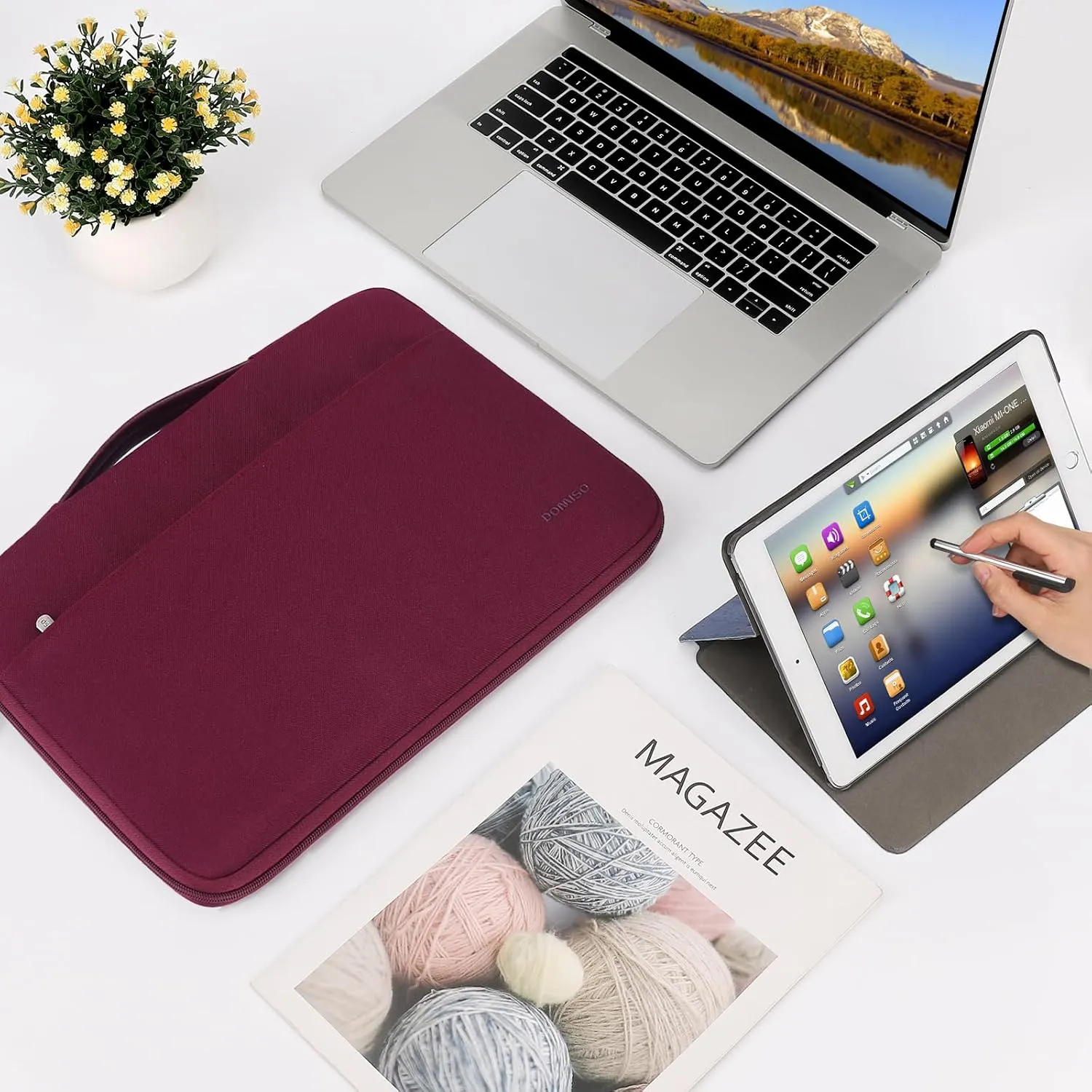 DOMISO 14 Inch Laptop Sleeve Canvas Notebook Portable Carrying Bag Case Handbag for 14" ThinkPad P14s T14s L14 Gen 2/HP ProBook 640 645 G4/15 Surface Laptop 3 4/Dell Chromebook 14,Wine