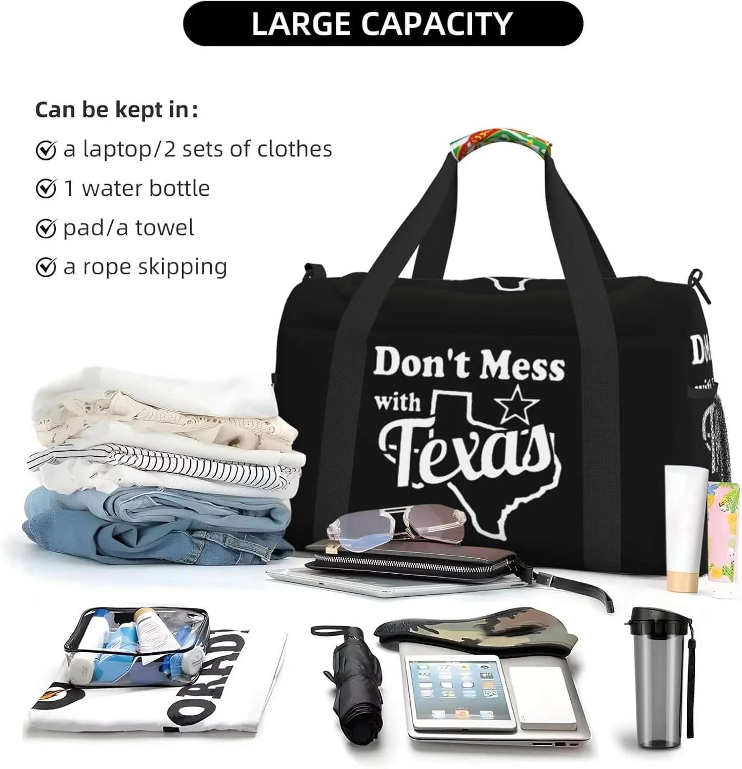 Don T Mess With Texas Travel Duffel Bag Large Foldable Waterproof Overnight Bag For Beach Swim Bags Pool Sports Gym