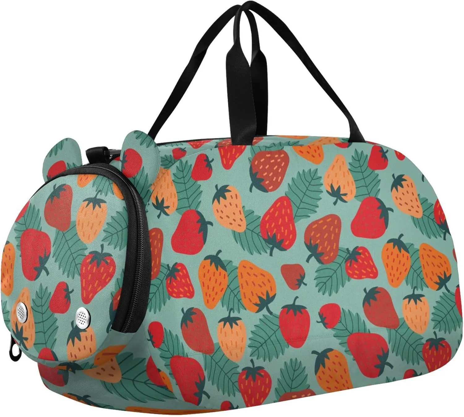Doodle Strawberry Sports Duffle Bag for Girls Boys, Gym Bag with Shoe Compartment, Kids Travel Overnight Weekender Shoulder Bag