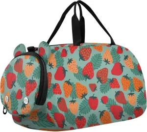 Doodle Strawberry Sports Duffle Bag for Girls Boys, Gym Bag with Shoe Compartment, Kids Travel Overnight Weekender Shoulder Bag