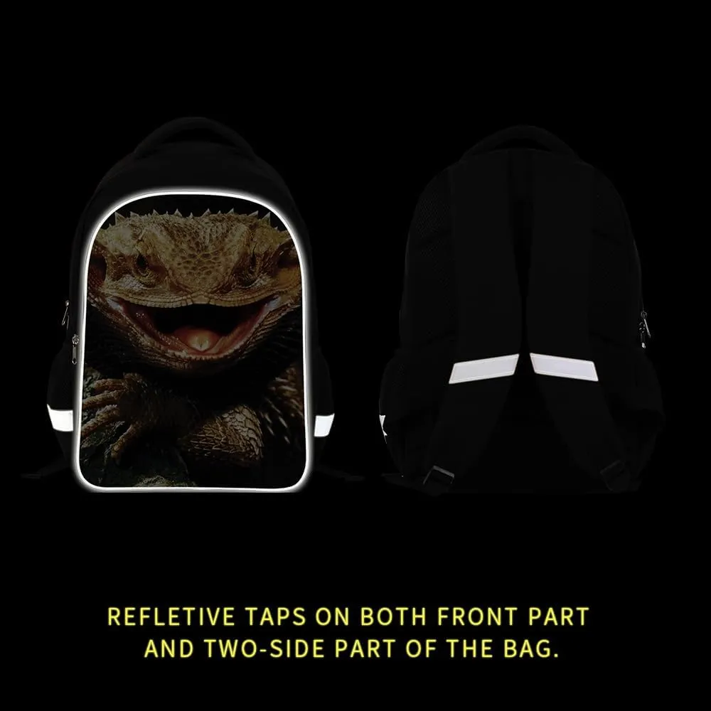 Double Layer School Backpack Lizard Printed Bookbag Animal Laptop Bag Student Back Pack