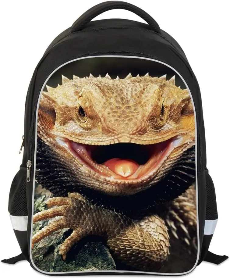 Double Layer School Backpack Lizard Printed Bookbag Animal Laptop Bag Student Back Pack