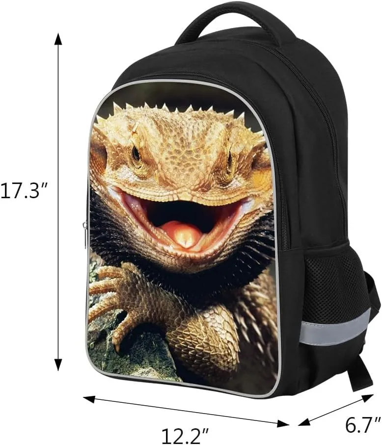 Double Layer School Backpack Lizard Printed Bookbag Animal Laptop Bag Student Back Pack