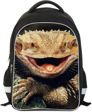 Double Layer School Backpack Lizard Printed Bookbag Animal Laptop Bag Student Back Pack